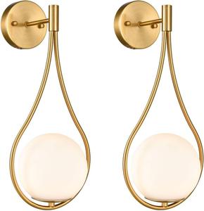 (Retail $126.00) Holkirt Modern Wall Scones Globe Vanity  Light Fixture, Brass, 2 Ct.