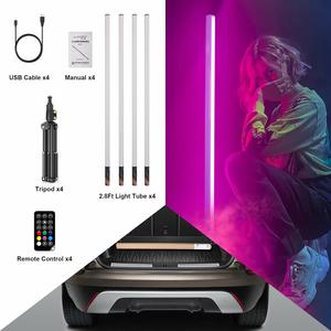 (Retail $152.99) 4 Pack RGB Tube Light Bar with Light Stand, Battery Powered, 2.8Ft