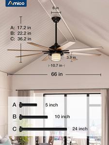 (Retail $199.99) Amico Ceiling Fans with Lights, Reversible DC Motor, 8 Blades, 3CCT, Dimmable, 66 Inches, Black