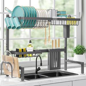 Sakugi Dish Drying Rack, 30.0&#34; - 33.9&#34;W, Gray, Stainless Steel