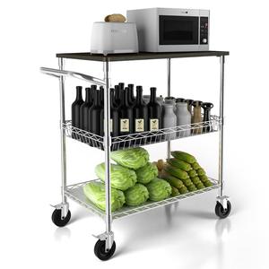 BesReyDa X003YRAO9T Grid Kitchen Cart With Wood Top, 3 Tier, Silver