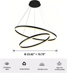 (Retail $79.99) Modern 2 LED Ring Chandelier, Dimmable, Adjustable Height, 15.7&#34;+23.6&#34;