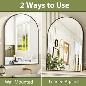 Arch Bathroom Mirror with Aluminum Alloy Frame, 26x38 Inch, Black