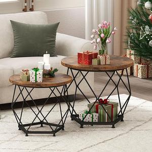Round Small Coffee Table Set of 2, Modern Coffee Table with Metal Frame