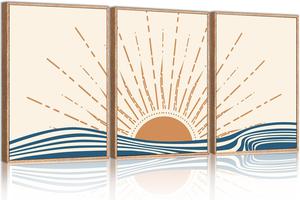 (Retail $99.99) Sun Ocean Waves Framed Canvas Wall Art