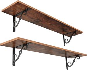 Muxx.Stil Set Of 2 Long Wall Shelves With Brackets, 39.4 Inch, Rustic Brown