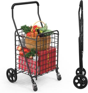 Kiffler Grocery Shopping Cart With 360 Degree Rolling Swivel Wheels, Medium, Black