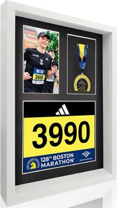 ($63.99) New - MedalAwardsRack 3-in-1 Shadow Box Display &#8211; Medal, Race Bibs &#38; Photo Frame &#8211; Marathon &#38; Triathlon Bib Holder, Wall-Mounted, Tempered Glass, Wood Frame - White