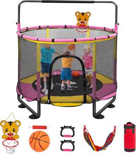 ($151.99) Trampoline for Kids, 5FT Adjustable Toddler Trampoline, Indoor/Outdoor Baby Trampoline with Enclosure Net, No-Gap Safe Design, Gifts for Boys &#38; Girls - AS-IS