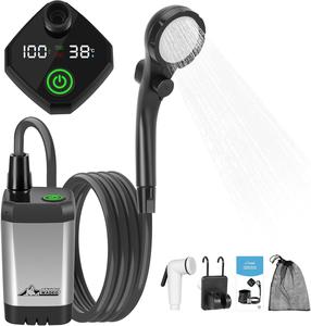 ($57.99) New - WADEO Portable Shower for Camping, 6000mAh Outdoor Electric Shower Rechargeable Pump with Intelligent Digital Display, Camping Shower Head Nozzle for Camping, Hiking, Traveling, Washing