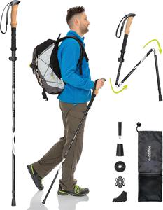 ($49.99) New - 7075 Hiking Pole Collapsible Lightweight, Aircraft-Grade Aluminum Trekking Pole for Hiking, Adjustable Hiking Stick with Cork Grip, Folding Walking Stick for Women Men Seniors, 1PC, Black