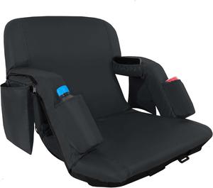($89.99) New - Folding Stadium Seat with Adjustable Back Support - Extra Wide 25&#39;&#39; Bleacher Chairs w/Armrests, Thick Padding - Stadium Cushion Camping Chairs, 6 Pockets, Black