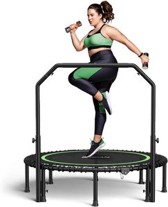 ($179.99) Open box - BCAN 450/550 LBS Foldable Mini Trampoline, 40&#34;/48&#34; Fitness Trampoline with Bungees, U Shape Adjustable Foam Handle, Stable &#38; Quiet Exercise Rebounder for Adults Indoor/Outdoor Workout