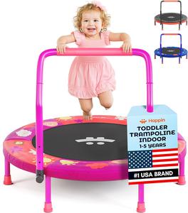 ($89.99) New - Happin® 36&#34; Mini Foldable Toddler Trampoline for Kids with Height-Adjustable Handle, Noise-Free Kids Trampoline Indoor with Super Safety Pad &#38; Durable Steel Frame, Indoor/Outdoor