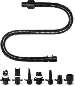 New - OutdoorMaster Inflatable Boat Sup Pump Adapter &#38; Air Hose Kit, Electric Paddle Board Pump Sup Air Pump Accessories with 7 Air Valve Nozzles for Inflatable Stand Up Paddle Board/Boat/Tent/Pool