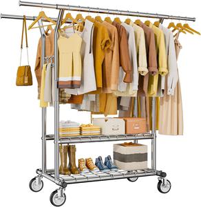 Heavy Duty Clothes Rack with Sturdy Wheels, Large, Silver 