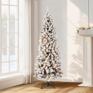 (Retail $57.99)Annecy Pre-Lit Flocked Pencil Christmas Tree, 6FT, White