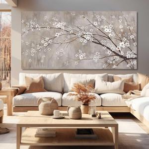 (Retail $159.99)XIANSHOU Botanical Wall Decor Paintings Canvas, 29&#34;x 58&#34;, Beige