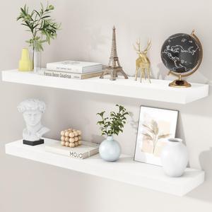 Pack Of 2 Floating Shelves for Wall with Invisible Brackets, 16D x 8W Inch, White