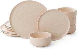 (Retail $69.99)Stoneware 12PCS Plates and Bowls Set, Oat Beige