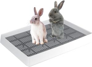 FHTONGE Extra Large Rabbit Litter Box Trainer Tray, Bunny Potty Training Litter Box for Cage, Rectangular Rabbit Litter Pan Pet Toilet with Grid for Rabbit Guinea Pig Rat Chinchilla Hedgehog Hamster - Pre Owned