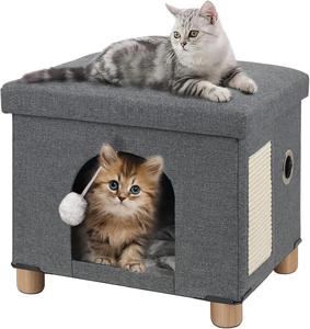 New - BRIAN &#38; DANY Foldable Cat Bed for Indoor Cats, Large Cat Cube for Pet Cat House with Cat Scratch Board &#38; Cat Ball, 17.7 x 14.8 x 15 inches, Grey
