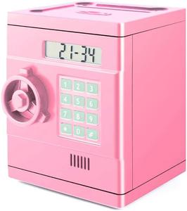 Open box - Electronic Piggy Bank for Kids Safe, Cash Coin Mini ATM Piggy Bank, Girl Piggy Bank with Password and LCD, ATM Bank for Boys, Piggy Bank Safe for Kids Best Gifts-Pink