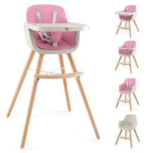 BABY JOY Convertible Baby High Chair, 3 in 1 Wooden Highchair/Booster/Chair with Removable Tray, Adjustable Legs, 5-Point Harness, PU Cushion and Footrest for Baby, Infants, Toddlers (Pink) - Pre Owned