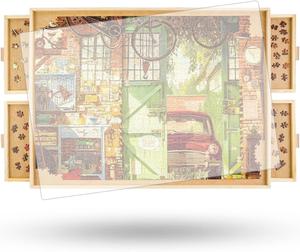 Open box - ALL4JIG 1500 Piece Rotating Puzzle Board with Drawers and Cover,26&#34;x35&#34;Portable Wooden Jigsaw Puzzle Table for Adults Portable,Lazy Susan Spinning Puzzle Boards Birthday Gift for mom