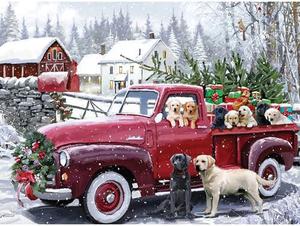 New - Bits and Pieces &#8211; 300 Piece Jigsaw Puzzle for Adults &#8211; Christmas Delivery - Dog Truck Puppy Snow Winter Holiday Farm Barn Forrest Present Gifts Tree Jigsaw Puzzle by Artist Macneil Studio