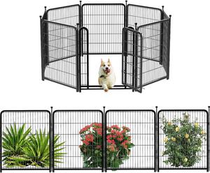 ($116.68) Open box - Tall Garden Fence, 32 in(H) 8 Panels Dog Fence Outdoor for Yard. Wide Door Low Threshold Total 17.7 Ft(L), Metal Dog Pen Heavy Duty Pet Puppy Exercise Pen for Rv Camping Garden Yard