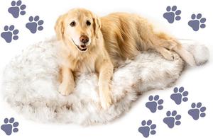 ($129.95) PupRug Orthopedic Dog Bed for Large Dogs with Fluffy Soft Faux Fur and Memory Foam for Joint Pain Relief, Machine Washable and Waterproof Couch Bed, White with Brown Accents, Large/Extra Large - AS-IS