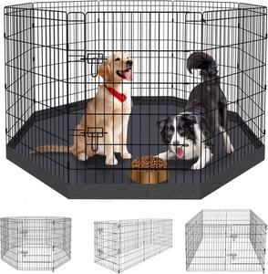 New - Dog Pen Pet Playpen Dog Fence Indoor Foldable Metal Wire Exercise Puppy Play Yard Pet Enclosure Indoor Outdoor 8 Panels 36 Inch with Bottom Pad/Top Cover(Black 36 Bottom Cover)