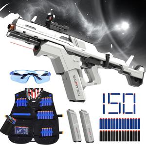 Toy Gun Automatic Sniper Rifle Tactical Vest Toy Foam Blaster with 150 Darts IR and Flashlight Foldable Stock The Shooting Activity Game for Kids Age 8-12 Gifts for Birthday Xmas - AS-IS