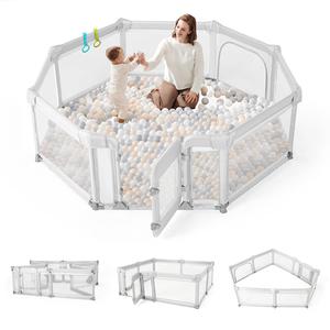 ($179.99) Open box - Baby Playpen,71&#34;x71&#34; Foldable Baby Playpen for Babies and Toddlers with Gate,Large Baby Play Pens with Zipper Door,Baby Play Yards Play Area (Light Grey)