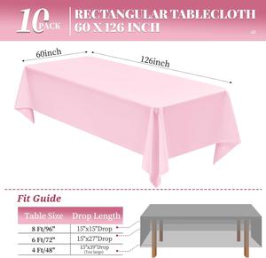 10 Pack Rectangle Tablecloths, Pink, 8 FT