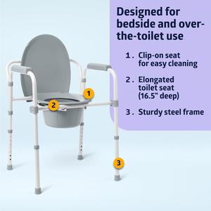 Medline 3-in-1 Steel Bedside Commode, 7.5 QT. Bucket