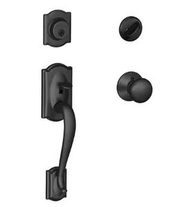 (Retail Price $ 139) SCHLAGE Camelot Matte Black Single Cylinder Door Handle set with Plymouth Knob