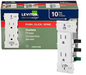 LEVITON Decora 15 Amp 125 V Tamper Resistant Duplex Outlet/Receptacle, White (10-Pack) E5325-MW
