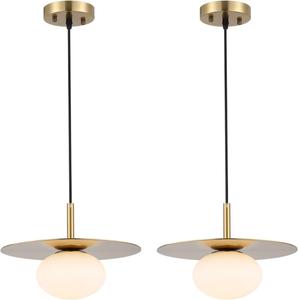 ($139.99) - New - Modern Globe Pendant Lighting Set of Two Milky White Glass Shade Brass Gold Farmhouse Pendant Light 11.81&#34; Dome Industrial Hanging Ceiling Light Fixture Kitchen Island Dinning Room Bedroom