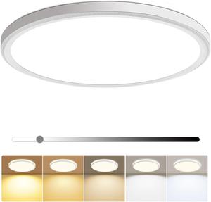 ($35.99) - New - 16 Inch Dimmable LED Flush Mount Ceiling Light 4800LM Round Light Fixture 5 Color Temperature Selectable Super Slim Large Flat Ceiling Lamp for Living Dining Room White