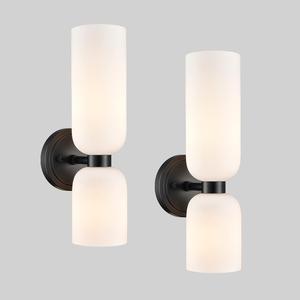 ($149) - New - Black Wall Sconces Set of Two 2-Light Modern Wall Light Bathroom Vanity Light,Milky White Glass