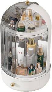 ($49.99) - Pre Owned - Skincare Organizers with Lids, 360 Rotating Makeup Storage Organizer with Lipstick Holder,Cosmetics Skincare Organizers with Lid and Drawer Cosmetic Display Cases for Countertop (Black)