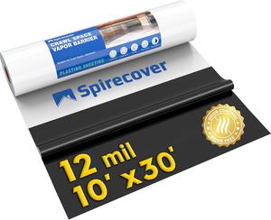 ($66.49) - Open box - Crawl Space Vapor Barrier, 12 Mil Vapor Barrier, 10&#39;x30&#39;, Plastic Drop Cloth Covering for Crawlspace Encapsulation, Thick Plastic Sheeting, Black and White Panda Film