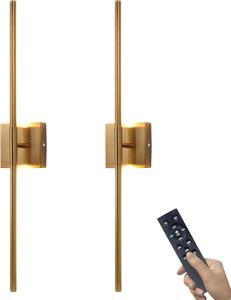 ($99.98) - New - Battery Operated Wall Sconce with Remote Control Dimmable Wall Sconce Set of Two 3000K LED Brass Gold Wireless Wall Light Battery Powered Cordless Rechargeable Sconces Wall Lighting Set of 2 No Wiring
