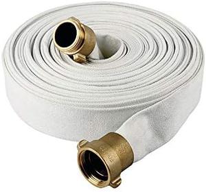 ($143) - New - AKW Fire Hose, White, 1-1/2&#34; ID X 100 FT, 500 PSI Burst Pressure, M x F NST Brass Connectors (100 ft.)