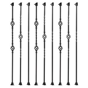 ($93.99) - Pre Owned - Balusters for Staircase Interior - Stair Spindles, Banister, Hollow, 1/2inch x 44inch, Single Basket, Double Basket, Double Twist Iron Balusters and Swivel Shoes (Pack of 9), Satin Black
