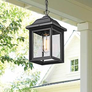 ($89.99) - Open box - Outdoor Chandelier for Porch, Exterior Hanging Lantern Farmhouse Ceiling Outdoor Light with Seeded Glass, Outdoor Pendant Light Fixture for Front Door, Entry, Gazebo (Aluminum, Sand Black Finish)