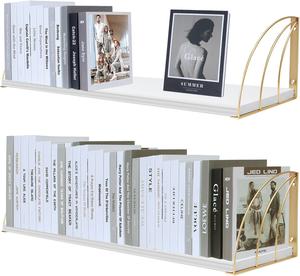 ($55.96) - Open box - White Gold Shelves Pine Wood Large 31.5&#215;7.87 Inch White and Gold Floating Shelves with Elegant Lines,Floating Book Shelves for Wall,Gold Floating Shelves for Floating Bookshelves Set of 2.