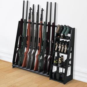 ($79.89) - New - Ikkle Heavy Duty Wooden Gun Storage - Vertical Display Holds 9 Long Guns &#38; 8 Handguns with Soft Pads